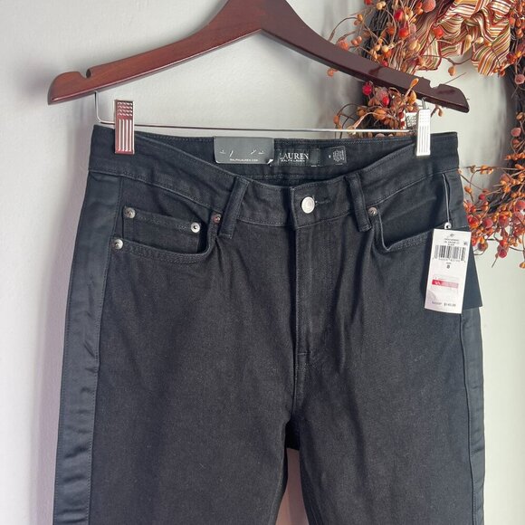 Lauren Ralph Lauren BLACK LABEL Women's Satin-Stripe High-Rise Boot Jeans Sz 8 - Picture 3 of 11